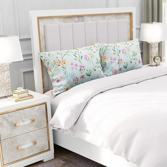 YIYEA Pillow Cases Queen Size Set of 2, Ultra Soft Double Brushed Microfiber Pillowcases Queen, Floral Bed Pillow Covers, Fade Resistant, Easy Slip-On (20"x30")
