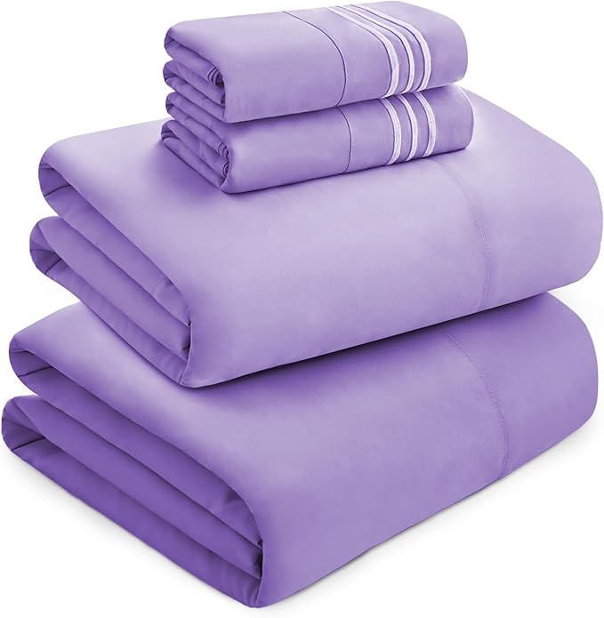 Mocassi Luxury King 4-Piece Sheet Set - 1800 Premium Hotel Quality - Easy-Fit, Wrinkle, Fade Resistant Bed Sheets and Pillowcases - All Around Elastic Fitted Sheet, Deep Pocket, Lilac