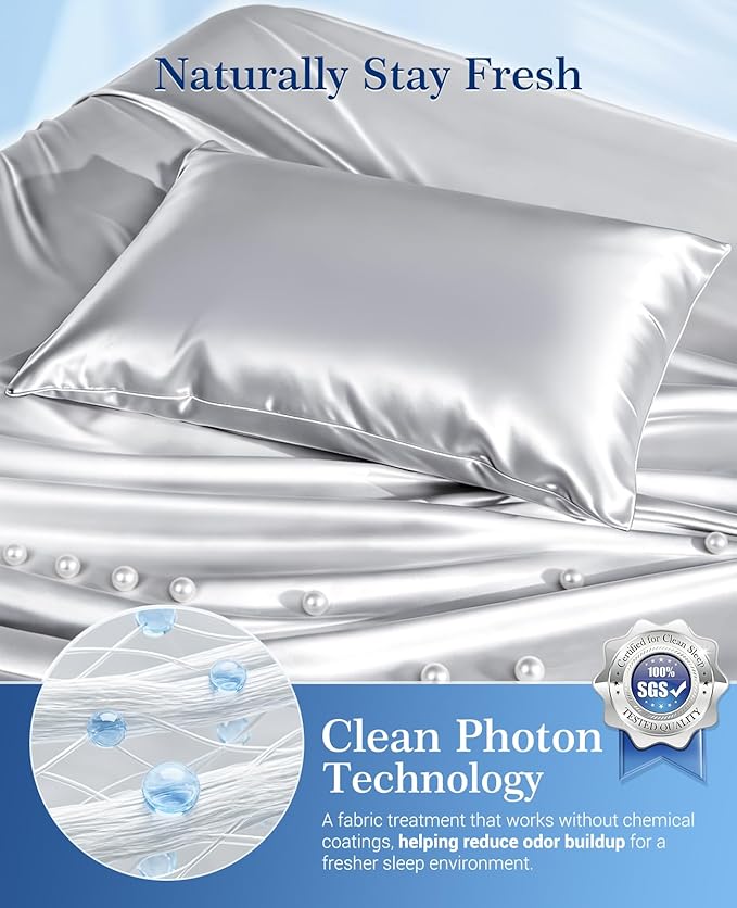 Elegear Cooling Pillow Cases Set of 2 for Hot Sleepers, Softer Than Silk Pillow Cases for Hair & Skin,Upgraded Arc-Chill Cooling Satin Pillowcases Q-max>0.5, Luxury Zipper Pillowcase Cover -Queen,Gray