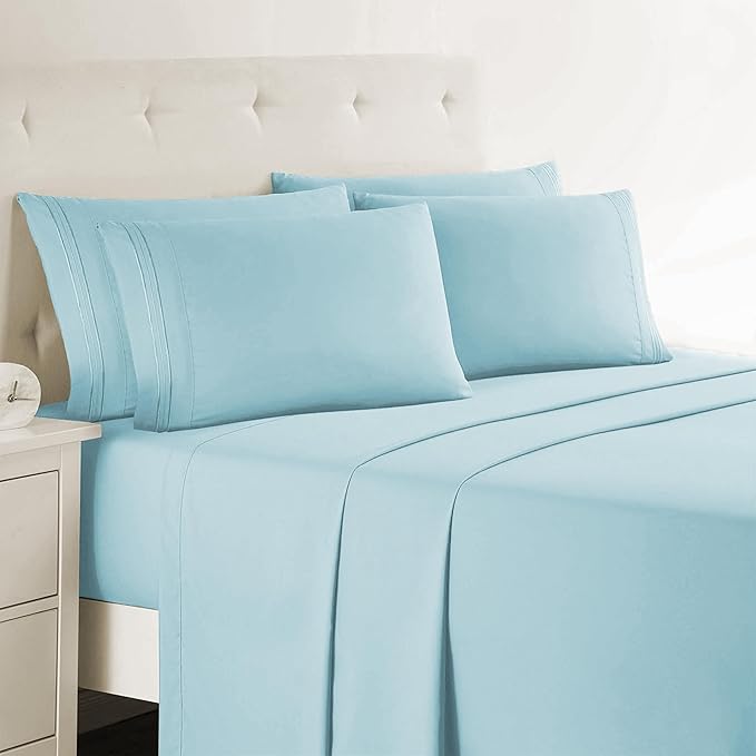 Clara Clark King Sheets, 6 Piece Set - Hotel Luxury Sheets for King Size Bed, Super Soft Bedding Set, King Size, Aqua Light Blue