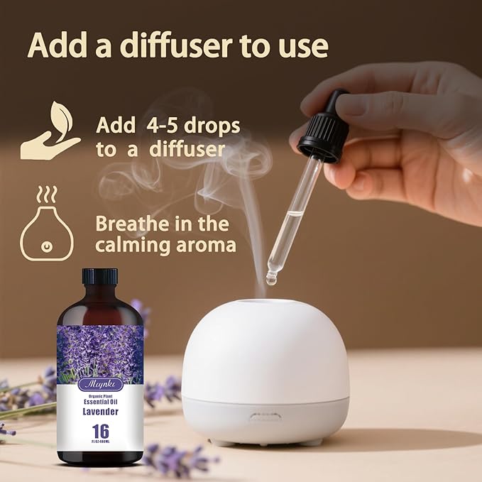 Lavender Essential Oil – MLYNKL Lavender Oils 16.33 fl oz for Diffusers, Humidifiers, Massage, DIY Candles, Soap, Cleaning, Home, Yoga, Office, Gifts - 490 ml