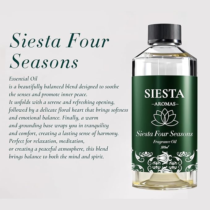 Siesta Aroma Oil Four Season Hotel Luxury Scent for Diffuser Oils, 16.9 Fl Oz (500ml) USA Made, Aroma Oil for Diffusers & Hotel Fragrance Oil for Aromatherapy, Bigger Bottle Bolder Long-Lasting Scent