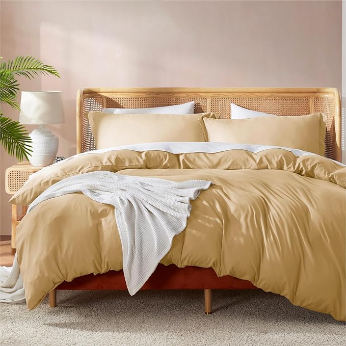 Nestl Twin Duvet Cover Set with Comforter Insert - Camel Gold 3 Piece 68x90 Duvet Cover & 1 Pillow Sham with White Quilted Down Alternative Comforter, Ultra Soft, All Season