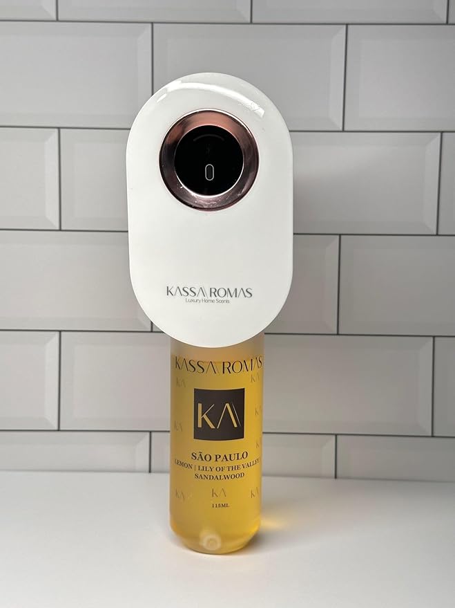 S910 Smart Scent Diffuser - Modern Design, Shiny Acrylic Material, LED Light, Cold Air Diffusion, Bluetooth App Controlled, Touch Screen (White with Rose Gold Ring)