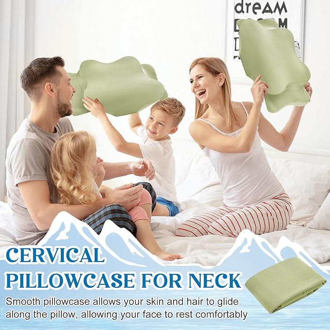 Hahafelt Cooling Cervical Pillowcase Cover with Envelope Closure (Only Pillow Case) Ergonomic Neck Pillowcase Smooth Soft Cool Pillow Cover for Side Back Stomach Sleepers (Sage Green,Queen Size)