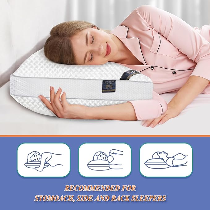 MZOIMZO Luxury Comfy Hotel Collection Bed Pillows for Sleeping- Firm Standard Size Set of 2, Gusseted Cooling Side Mesh Design with Premium Down Alternative Filling for Back, Stomach or Side Sleepers
