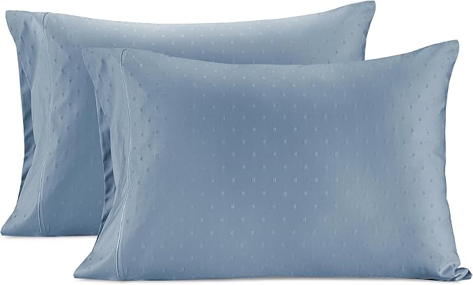 LANE LINEN Pillow Case Covers King, Set of 2, 100% Egyptian Cotton Sateen, Soft Cool & Smooth Pillow Cases - Swiss Dot - French Blue