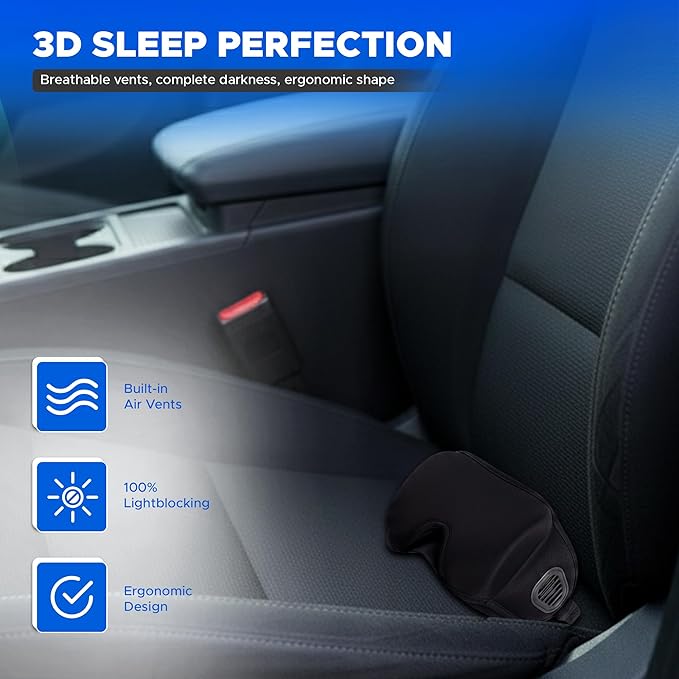 Contoured Sleep Eye Mask with Ventilation – Soft, Lightweight & Breathable Eye Cover for Travel, Home & Office – Adjustable Strap for All Sleep Positions – Black