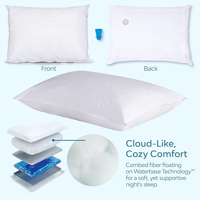 Mediflow Fiber Water Pillow - Adjustable Bed Pillow for Neck Pain Relief, Ideal for Side, Back, and Stomach Sleepers, Clinically Proven for Comfort and Support (4 Pillows)