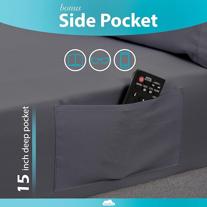 DREAMCARE California King Sheet Sets - 6 pcs Breathable Cooling Bed Sheets - up to 15" Deep California King Sheets with Side Pockets - Extra Soft 100% Brushed Hypoallergenic Hotel Luxury Bedding -Gray