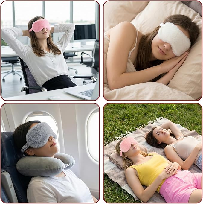 cobee 4 Pcs Plush Eye Mask, Soft Sleeping Blindfold Eyes Cover Comfortable Sleep Mask Plush Blindfold Satin Back PlushSleep Masks Night Eyeshade Cover for Home Travel Office(4 Colors)