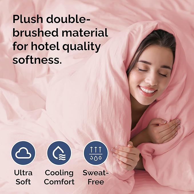 Duvet Cover Queen Size Set - Extra Soft Queen Duvet Cover 90" x 90" with 2 Pillow Shams - Hotel Luxury, Easy Care & Fade Free w/ Zipper Closures & Ties - All Season, Comfy and Breathable (Baby Pink)