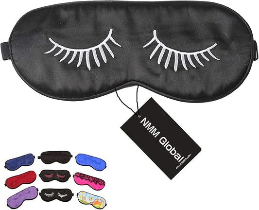 100% Mulberry Silk Sleep Mask Blackout, Cute Natural Sleeping Mask with Adjustable Elastic Strap, Satin Eye Cover for Men Women Adults (White Eyelashes)
