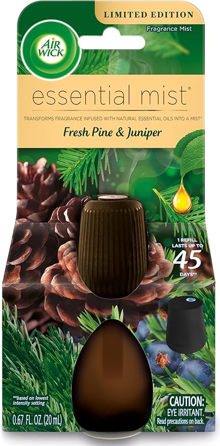 Air Wick Essential Mist Refill, 1 ct, Fresh Pine and Juniper, Essential Oils Diffuser, Air Freshener, Fall scent, Fall decor