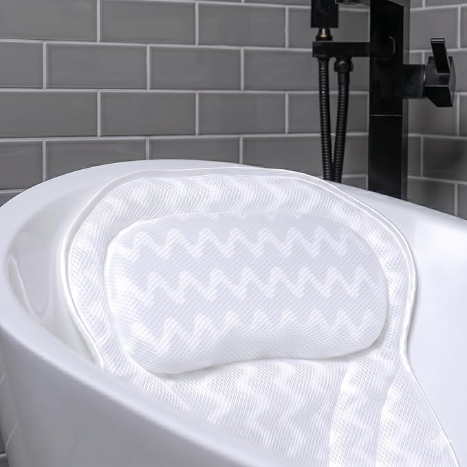Bath Pillow Bathtub Pillow Back Neck Support Pillow, Spa Cushion for Tub, Relaxing Headrest Bath Pillow, Portable Washable Bathtub Accessories with 3D Air Mesh Thick Soft Bath Pillow (Deluxe)