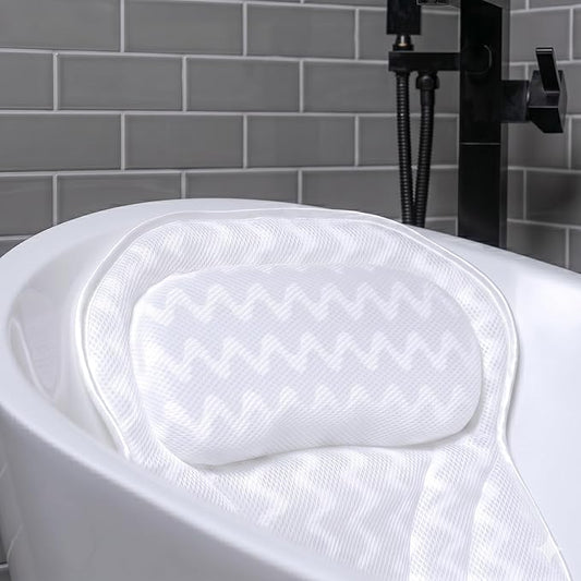 Bath Pillow Bathtub Pillow Back Neck Support Pillow, Spa Cushion for Tub, Relaxing Headrest Bath Pillow, Portable Washable Bathtub Accessories with 3D Air Mesh Thick Soft Bath Pillow (Deluxe)