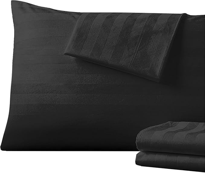 Pillow Protector King Size 100% Egyptian Cotton Pillow Covers, 400 Thread Count Sateen Weave Pillow Cases with Zipper Hidden, Breathable Non Noisy Easy Care, Set of 4(Striped Black)