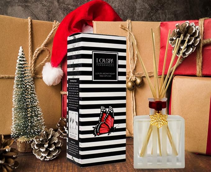 Reed Diffuser Set, Holiday Scented Oil Diffuser with Sticks, Home Fragrance Accessories for Bathroom Shelf Decor, Aroma Diffusers for Home or Office Desk, USA Made