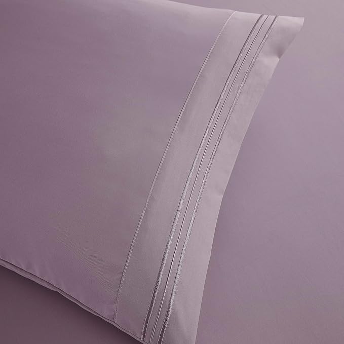 Clara Clark Bed Sheets, Premier 1800 Series Bed Sheet Set, Deep Pocket, Wrinkle, Fade, Stain Resistant, Luxury Soft Bedding Sheets & Pillowcases, California King, Dusty Purple