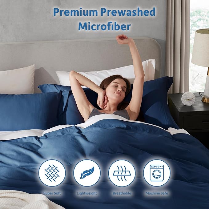 Nestl Navy Blue California King Duvet Cover Sets - Soft Double Brushed Cal King Duvet Cover, 3 Piece, with Zipper Closure, 1 Duvet Cover 104x98 inches and 2 Pillow Shams