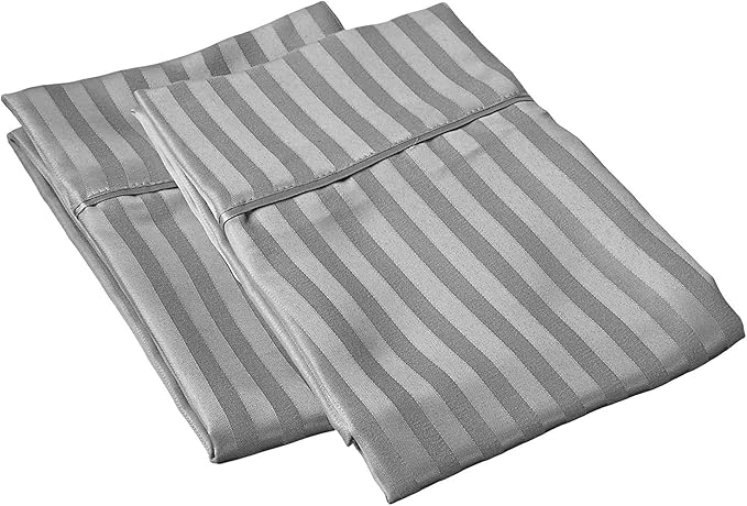 Mattress-Homes Hotel Quality Premium Pillowcases King Size Set of 4 Cotton Pillows for Sleeping, Smooth & Silky Cozy Breathable Bed Pillow Covers Machine Washable in Light Grey Stripe