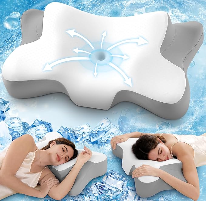 Cervical Pillow for Neck Pain Relief, Sleep Apnea Pillow, Cooling Memory Foam Pillow Ergonomic Orthopedic Contour for Side, Back and Stomach Sleepers, 2 in 1 Neck Shoulder Relief System Bed Pillow