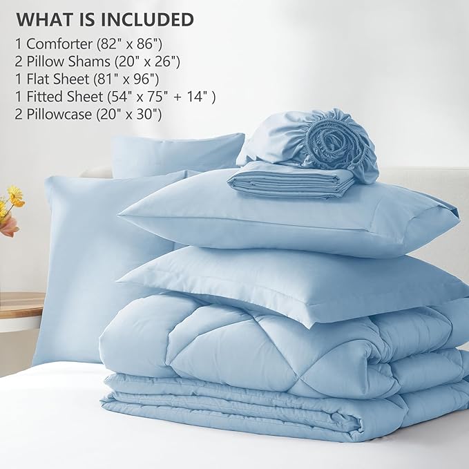 CozyLux Full Size Comforter Sets Baby Blue - 7 Pieces Bed in a Bag Full, Luxury Soft Bed Set for All Seasons, Bedding Set with Down Alternative Comforter, Sheets, Pillowcases & Shams