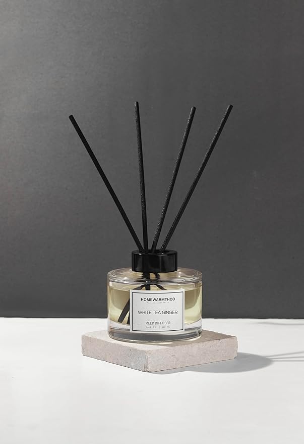 White Tea Amber Reed Diffuser Set - Luxury Fragrance Reed Diffusers for Home. Office, Bathroom, Kitchen and Home Decor - Long-Lasting Scent with Non-Toxic Oils (5.63 oz, 160ml)