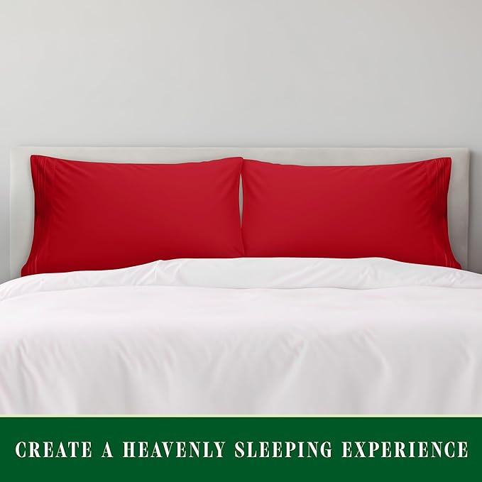 Elegant Comfort Luxury Ultra-Soft 2-Piece Pillowcase Set - 1500 Premium Hotel Quality Microfiber Double Brushed - Wrinkle Resistant, Standard/Queen, Red