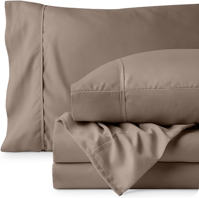 Bare Home King Sheet Set - 1800 Ultra-Soft Microfiber King Bed Sheets - Double Brushed - Deep Pockets - Easy Fit - 4 Piece Set - Bedding Sheets & Pillowcases (King, Taupe)