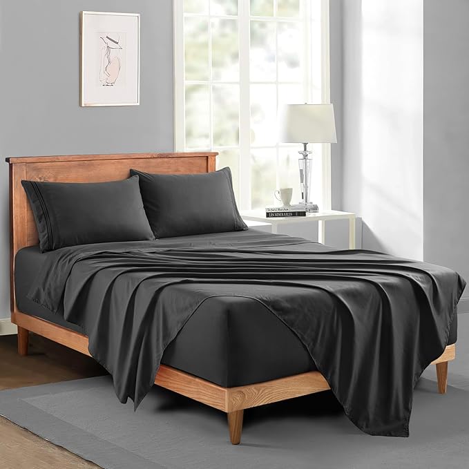 Manyshofu Extra Deep Pocket King Size Sheets - Hotel Luxury 1800 Thread Count Sheets & Pillowcases - Microfiber Bed Set up to 24" Mattress - Charcoal Grey Bed Sheets 18-24 Inch Deep Pockets - 4 Piece