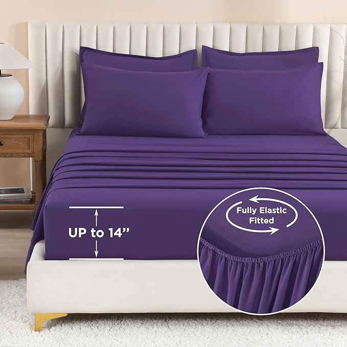Litanika Comforter King Size Set Purple - 7 Pieces Bed in a Bag King Bedding Comforter Sets, Plain Lightweight Bed Set with Comforter, Sheets, Pillowcases & Shams