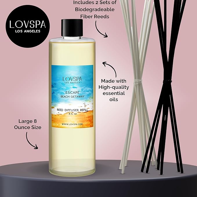 Escape Beach Getaway Diffuser Oil - Essential Oils for Diffuser Refill & Air Freshener Room Spray - Long-Lasting & Natural Home Fragrance, Scented Oil for Diffusers, USA Made, 8 oz
