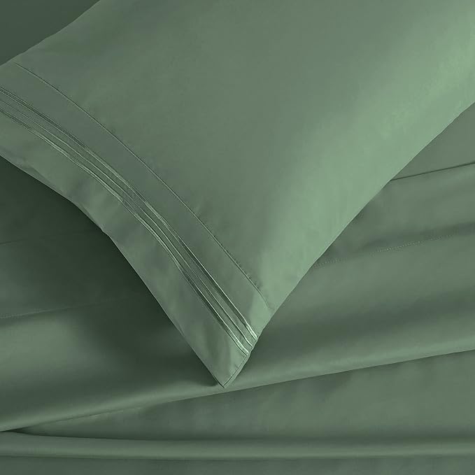 Manyshofu Microfiber Deep Pocket Twin Sheets Set - Hotel Luxury 1800 Thread Count Sheets & Pillowcases - Kids Bedding Set up to 16" Mattress - Sage Green Bed Sheets 10-16 Inch Deep Pockets - 3 Piece