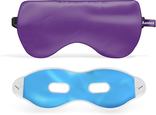ASUTRA Silk Eye Pillow for Sleep, Purple - Filled w/Lavender Buds & Flax Seeds, Weighted Eye Mask, Meditation & Light Blocking Blindfold, Cooling Gel Mask Included