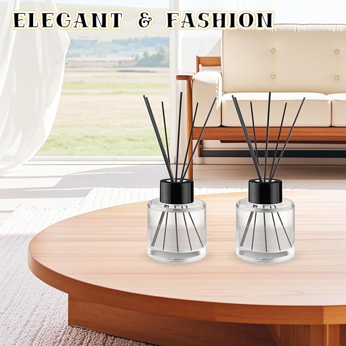 6 Pcs Glass Diffuser Clear Refillable Round Glass Diffuser with Black Lids for Aromatherapy Fragrance DIY Replacement Essential Oils Crafts - 50ml/1.7oz