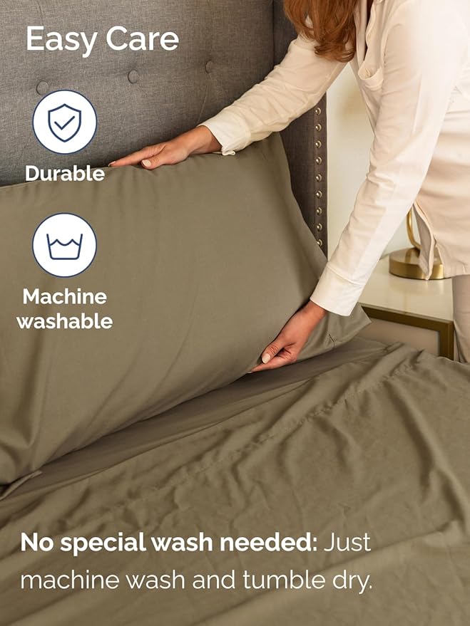 Extra Deep Queen Sheet Set - 4 Piece Breathable & Cooling Bed Sheets - Easily Fits 18 to 24 inch Mattress - Ultra Soft, Wrinkle & Fade Free w/ Extra Deep Pockets - Comfy Hotel Luxury Bedding - Khaki