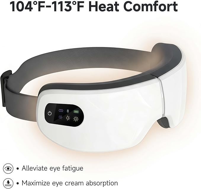 Eye Massager Mask with Heat & Bluetooth Music, 7 Modes for Migraine Relief, Sleep Improvement, Portable, Eye Mask, Gift for Women Men Friends Mom Dad Eyeris 1 White