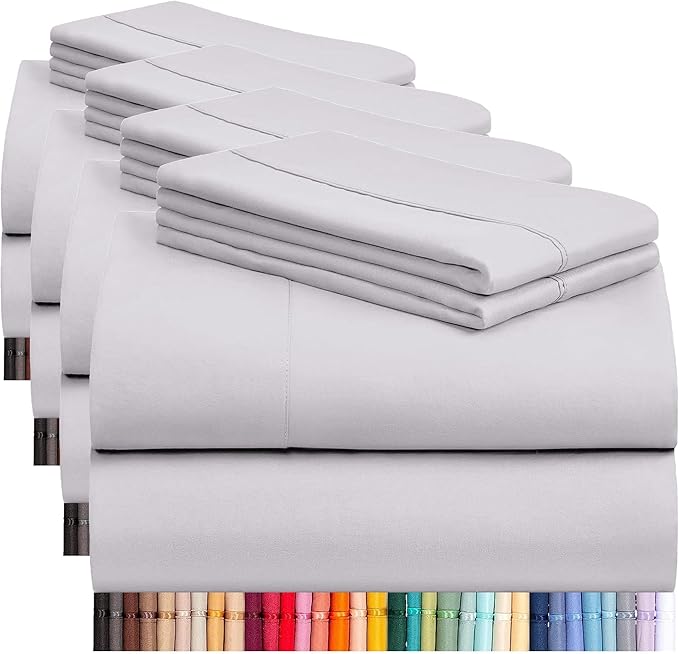 LuxClub 4 PC Sheet Set Bed Sheets Deep Pockets 16" Eco Friendly Wrinkle Free Cooling Machine Washable Hotel Bedding Silky Soft - Dove Gray Full (Pack of 4)