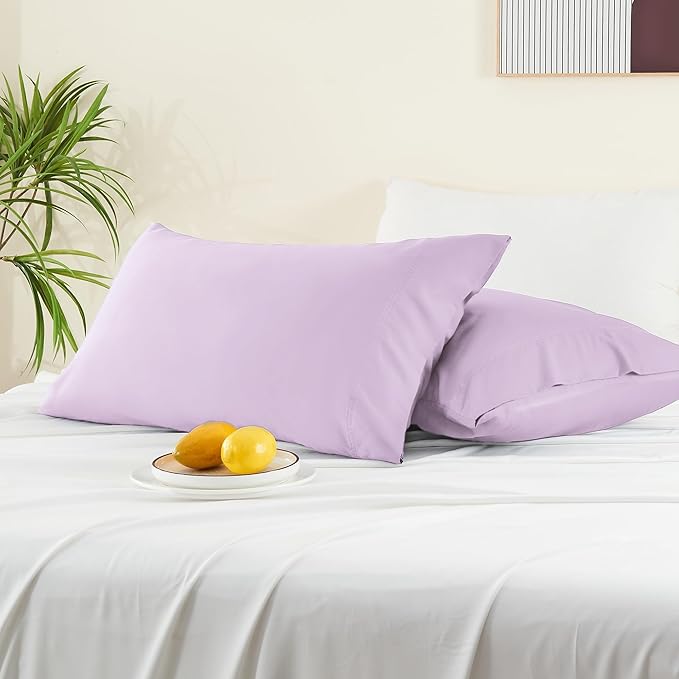 BEDELITE King Size Pillow Cases Set of 2, Rayon Derived from Bamboo, Cooling Pillow Cases for Hot Sleepers & Night Sweats, Breathable and Silky Soft Envelope Pillowcases(Light Purple, 20"x36")