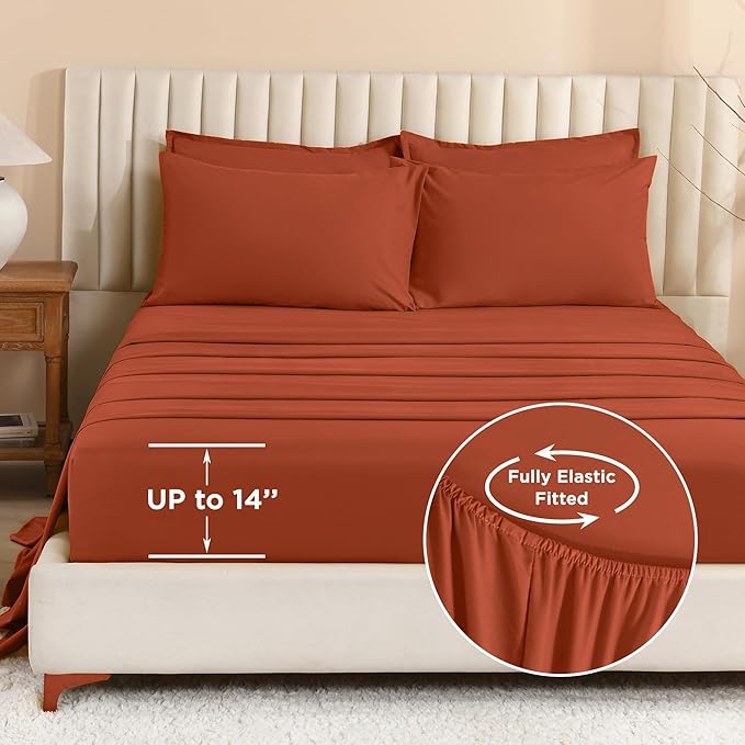 Litanika Oversized Queen Size Comforter Set Burnt Orange - 7 Pieces Bed in a Bag Oversized Beddding Sets, Solid Lightweight Bed Set with Comforter, Sheets, Pillowcases & Shams