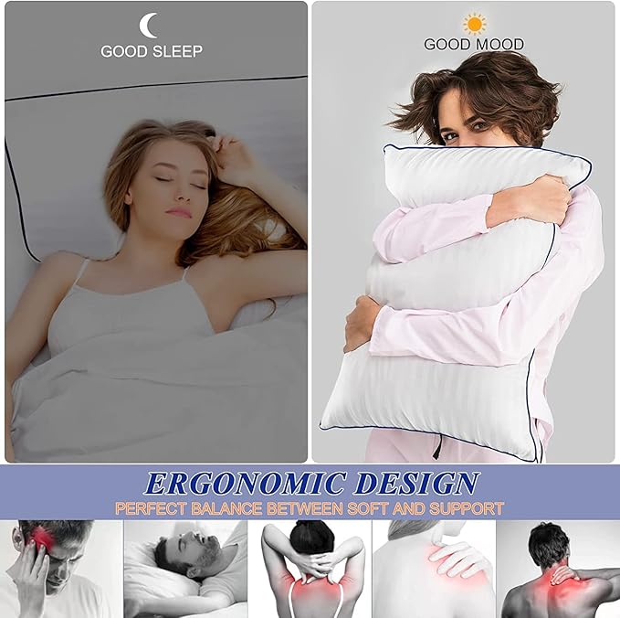SEMZSOM Bed Pillows Queen Size Set of 4, Luxury Hotel Pillows with Soft Fluffy Down Alternative Filling Sleeping Pillows for Back, Stomach and Side Sleepers