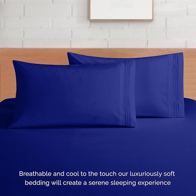Elegant Comfort Luxury 1500 Premium Hotel Quality Microfiber 4-Piece Sheet Set- Soft, All Around Elastic 18-24 Inches Deep Fitted Sheet - Extra Deep Pocket Sheets, California King, Royal Blue