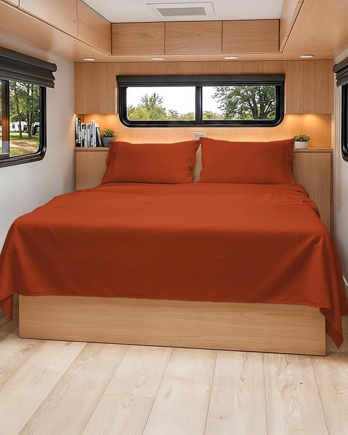Short Queen Size 4 Piece Sheet Set - RV Short Queen, Ultra-Soft, Breathable & Cooling Bed Sheets Set w/ Deep Pockets - Hotel Luxury Bedding for Women & Men - Wrinkle Free & Fade Resistant - Terracotta