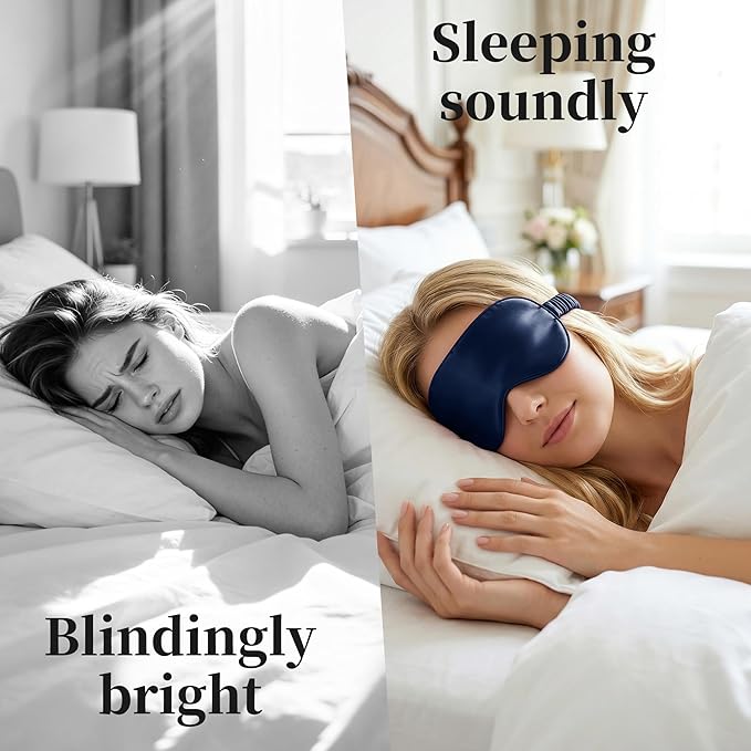 ZLYC 100% Mulberry Silk Sleep Mask Pressure-Free Eye Cover Soft Light Blocking Blindfold for Travel & Nap, Solid Navy