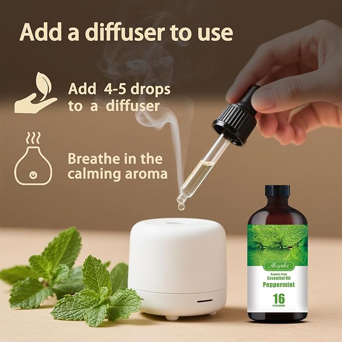 Peppermint Essential Oil – MLYNKL Peppermint Oils 16.33 fl oz for Diffusers, Humidifiers, Massage, DIY Candles, Soap, Cleaning, Home, Yoga, Office, Gifts - 490 ml