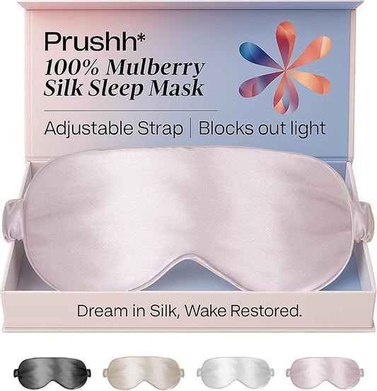 Adjustable Silk Sleep Mask Eye Covers | 100% Pure 6A Mulberry Silk | Blackout & Hypoallergenic | Concealed Strap for Women & Men | for Sleeping & Travel (Pink)
