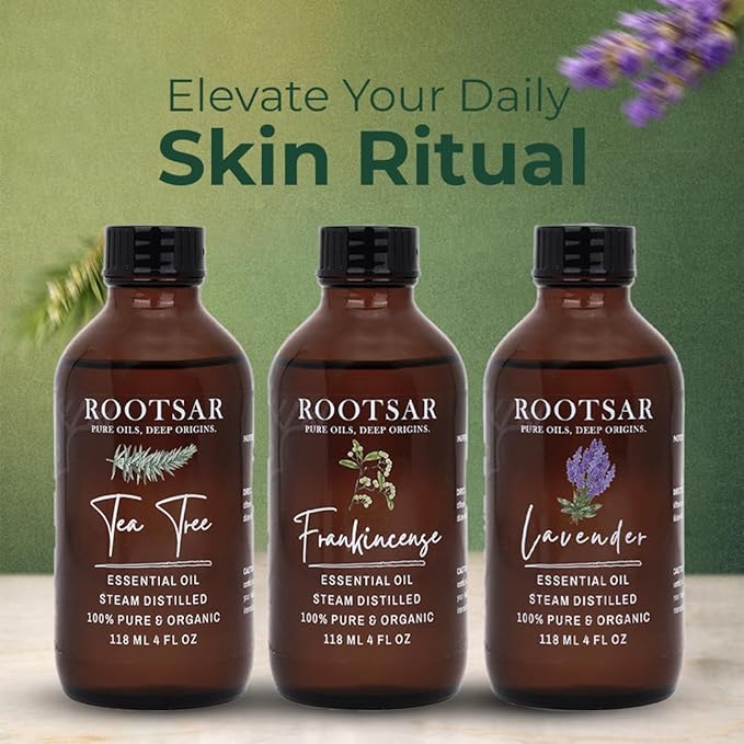 Tea Tree, Frankincense & Lavender Essential Oils Set – 100% Pure Aromatherapy & Skin Care Oils for Cleansing, Relaxation & Radiant Looking Skin – Premium Clean Beauty Essential Oil Trio