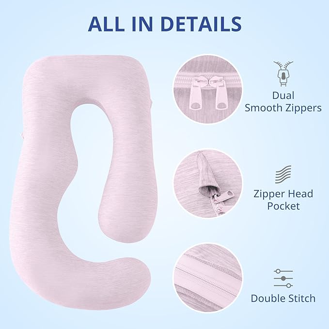 Sasttie Cooling Pregnancy Pillow Cover, 57-inch U Shaped Pregnancy Pillow Case, Fits 55 to 57 Inch Maternity Pillow, Pink (No Pillow Insert)
