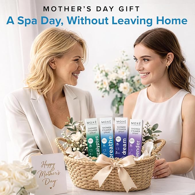MOXE Breathe Shower Mist, Eucalyptus and Peppermint, Spa Steam Spray, Certified Natural 100% Essential Oils, Made in USA, Aromatherapy, Sinus Congestion Relief, Tension Relief, 4 Ounces (1 Pack)